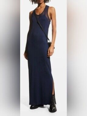 Anatomie Women's Small Taya Mesh-Trim Racerback Maxi Dress Made in Italy New